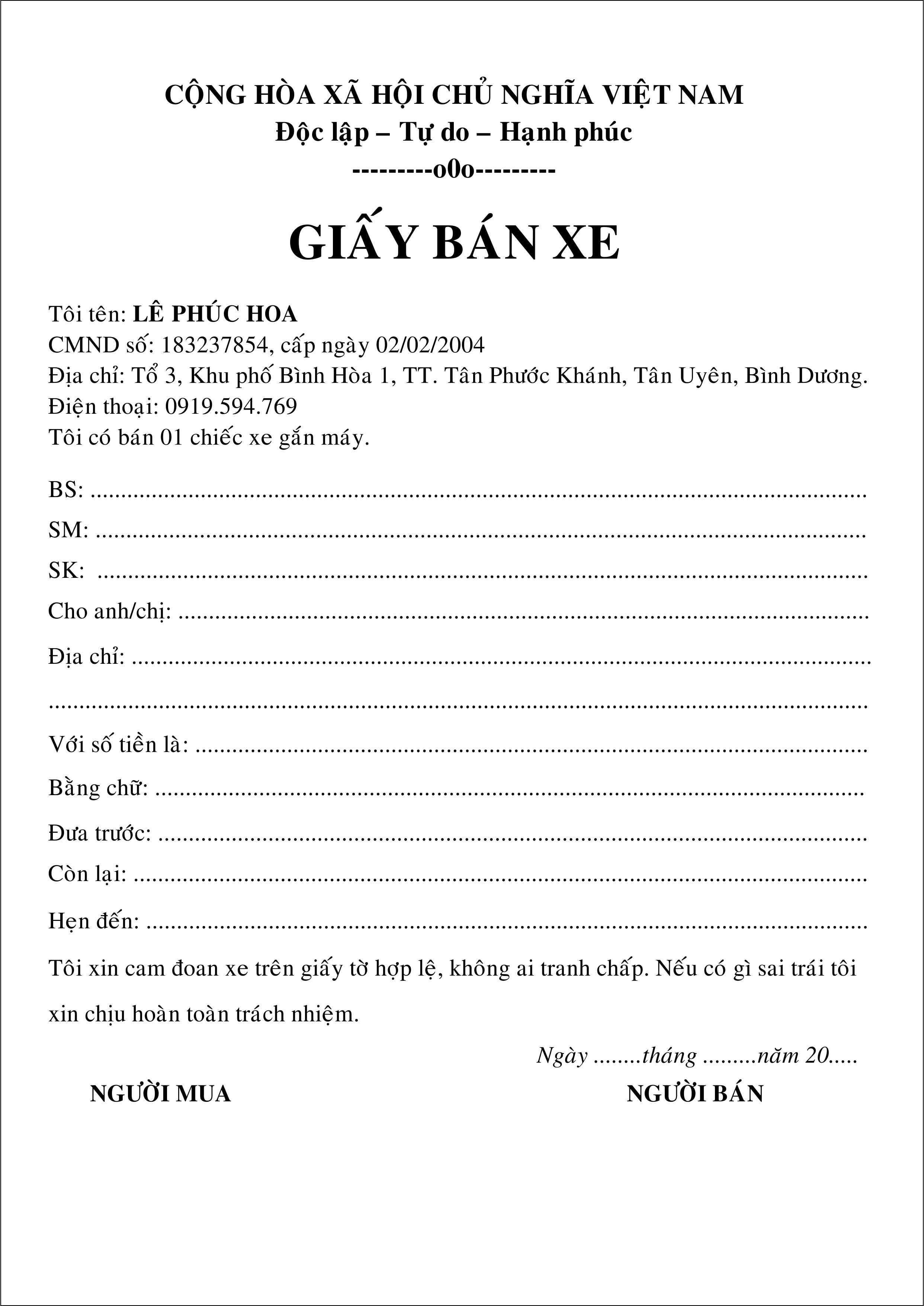 Giấy bán xe