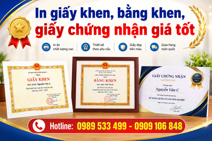In giấy khen, bằng khen, giấy chứng nhận | Giá tốt