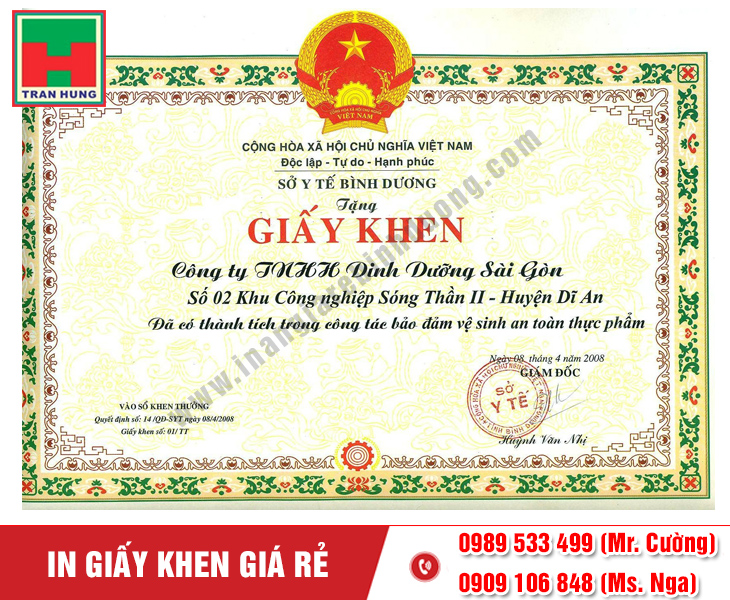 IN GIẤY KHEN, BẰNG KHEN