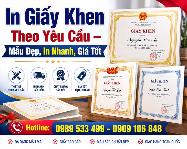  In Giấy Khen Theo Yêu Cầu – Mẫu Đẹp, In Nhanh, Giá Tốt